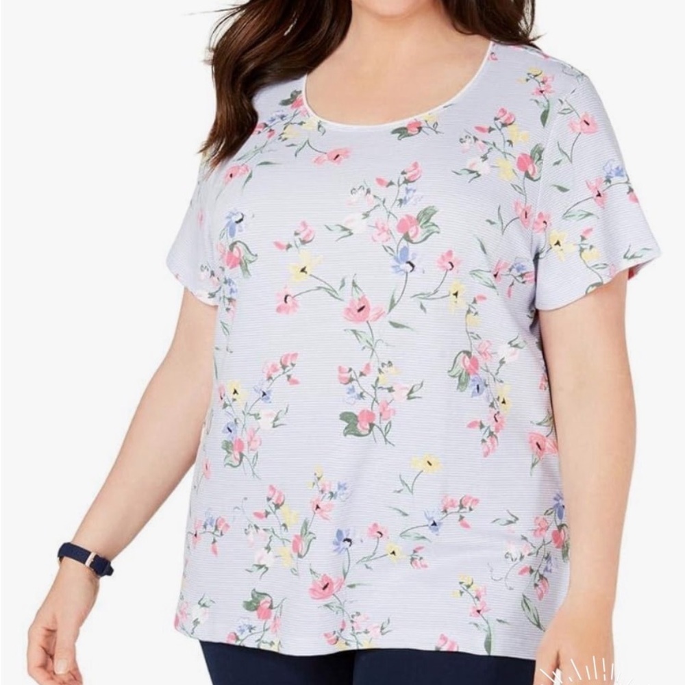 Vintage Jack Mulqueen Chic Womens L Floral Short Sleeve Top 100% Polyester